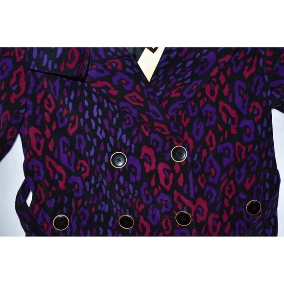 Bob Mackie Womens Leopard Print Wearable Art Multicolor Trench Coat Size L - Picture 3 of 11